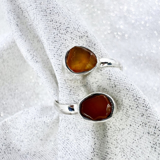 Carnelian Ring-Rough Adjustable Two Stone-Sterling Silver