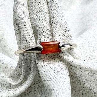 Carnelian Ring-Size 6 Faceted Rectangle Flush (Emerald Cut)-Sterling Silver