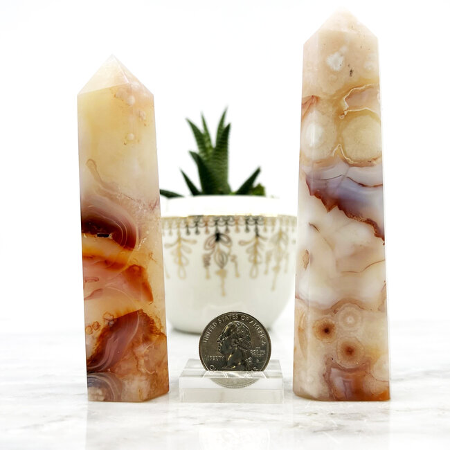 Flower Agate & Carnelian Tower/Point- Large (4-5")