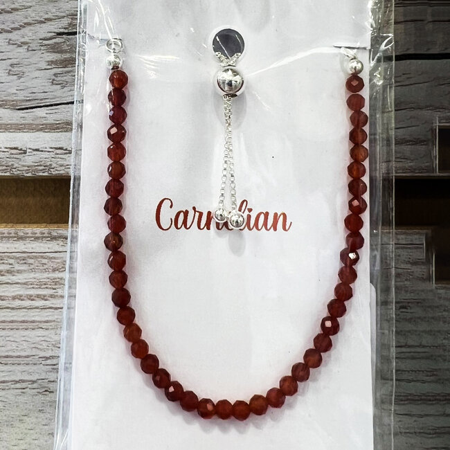 Carnelian Bracelets - Adjustable Faceted Seed Bead Sterling Silver