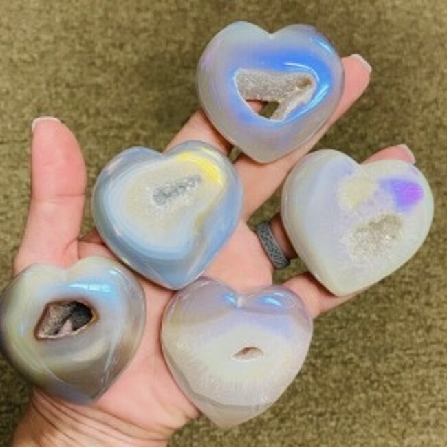 Aura Gray Druzy Agate Hearts - Extra Large (2-3")