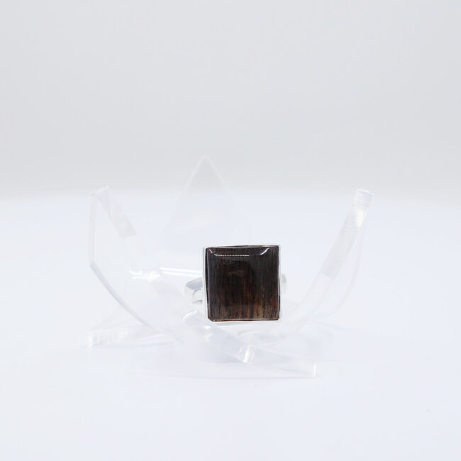 Black Sunstone Ring - Size 6 - Sterling Silver Square