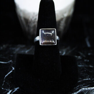 Black Sunstone Ring - Size 8 Square Bezel Set - Sterling Silver