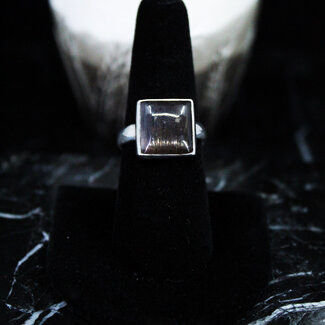 Black Sunstone Ring - Size 8 - Sterling Silver Square