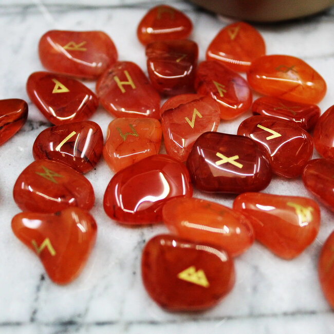 Carnelian Runes Set (Mini) - Velvet Bag Divination Tool Elder Futhark Casting Nordic