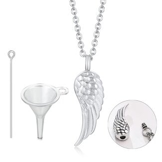 Cremation Ashes Necklace - Angel Wing (Silver) Stainless Steel - Urn Love Vial Pendant Locket Jewelry Memorial