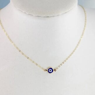 Blue Evil Eye Necklace - Adjustable 16-18" Gold Plated Chain