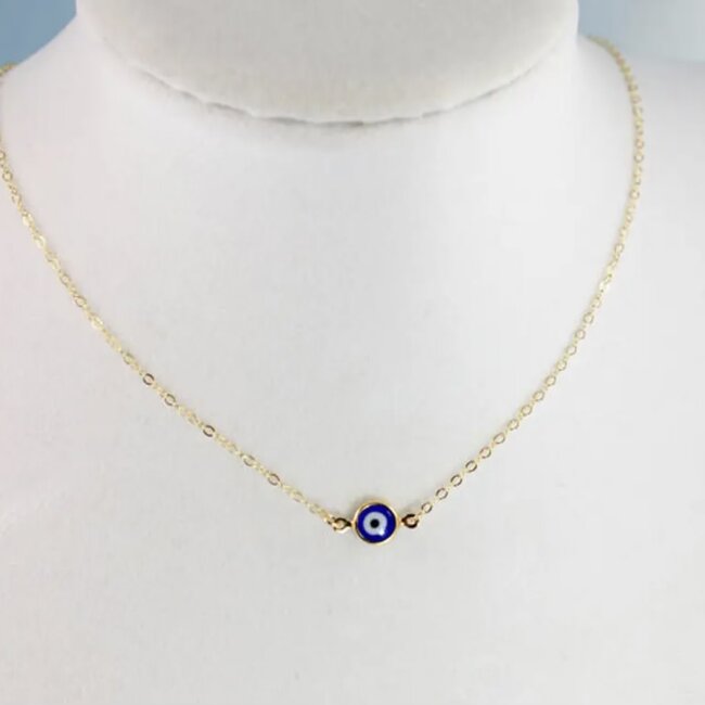 Blue Evil Eye Necklace - Adjustable 16-18" Gold Plated Chain