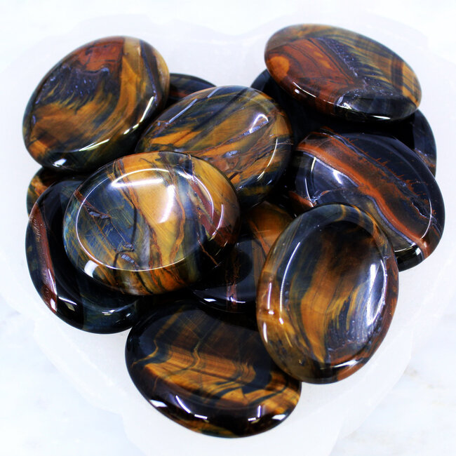 Blue Tigers Eye (Hawks Eye) Worry (Thumb Fidget Relaxation Pocket) Stones - Large Oval