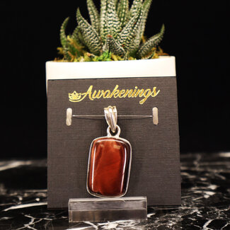 Red Tigers Eye Pendant-Rounded Rectangle Sterling Silver