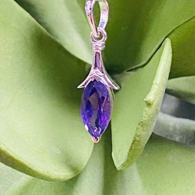Amethyst Pendant-Marquise Faceted Decorative Sterling Silver