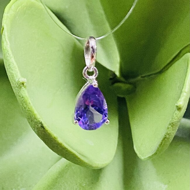 Amethyst Pendant - Faceted Teardrop Pear Sterling Silver