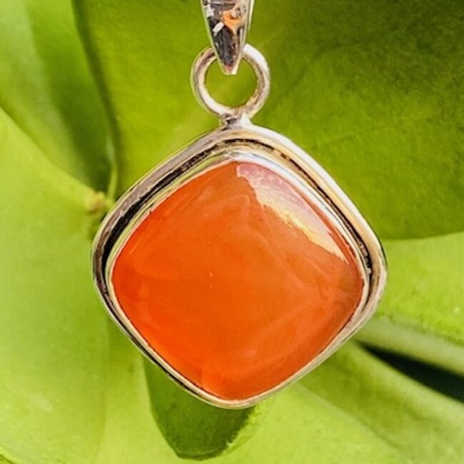Carnelian Pendant - Square Diamond Bezel - Sterling Silver .925