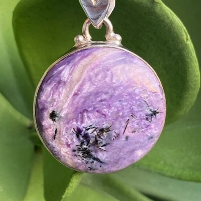 Charoite Pendant Round Sterling Silver