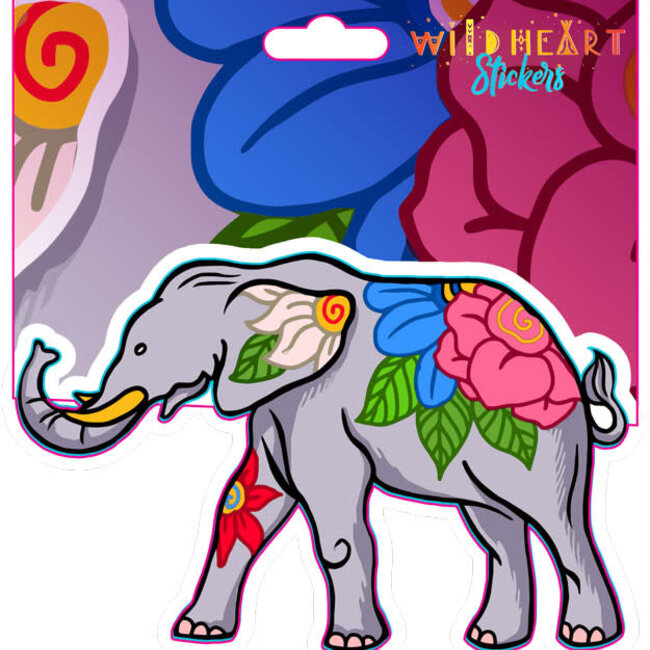 Floral Elephant Stickers - Large 5"x3.5"