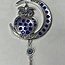 Evil Eye Wall Hanging Decor - Blue Owl Crescent Moon - 10" Silver