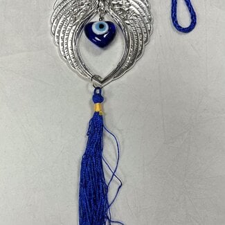 Evil Eye Heart & Angel Wing Tassel Blue - Hanging Wall Decor - 11" Door Protection