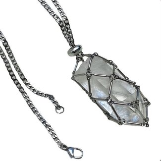 Wire Crystal Cages Necklaces - (Small) Stainless Steel 16-18" Adjustable Interchangeable