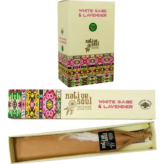White Sage & Lavender Incense Sticks Smudge - 12 Sticks in Box 15g - Native Soul