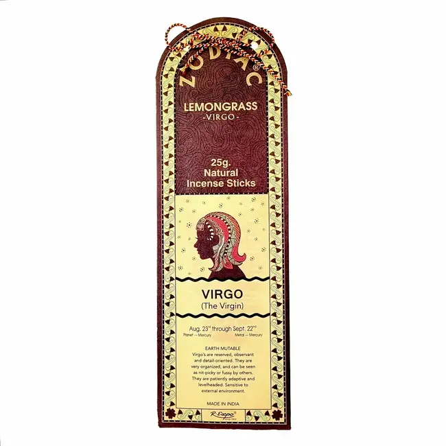 Virgo (Lemongrass) Incense Sticks - Zodiac Horoscope Astrology 25g - R Expo