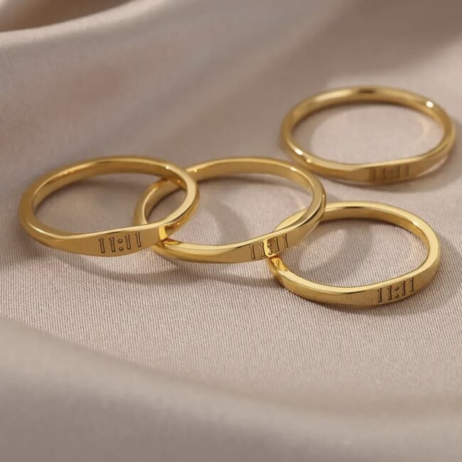 11:11 Gold Plated Rings - Size 7 Simple Stackable