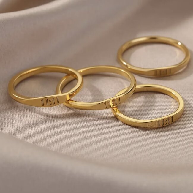 11:11 Gold Plated Rings - Size 8 Simple Stackable