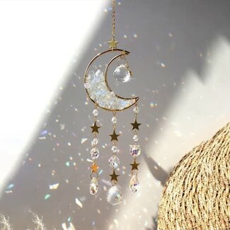 Prism Suncatcher Sun Catcher (Opalite-Small) Crescent Moon-Window Mirror Crystal-Faceted Point Gold