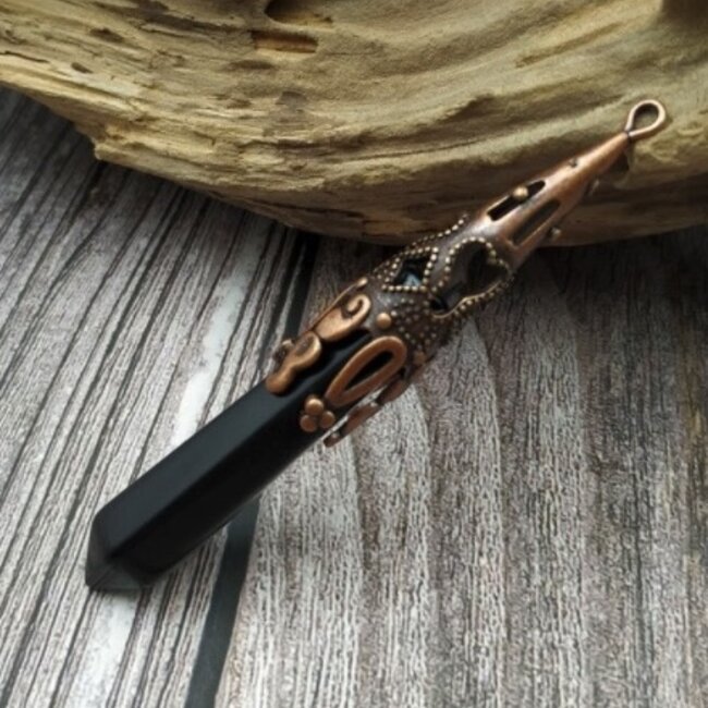 Black Obsidian Pendulums - Faceted Point Antique Bronze Boho Vintage