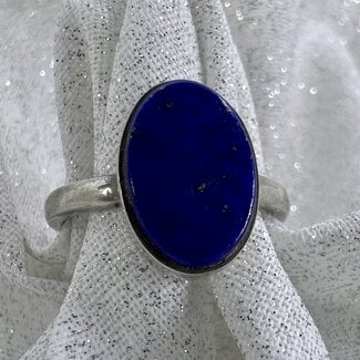 Lapis Lazuli Ring-Size 7 Oval-Sterling Silver Bezel Set