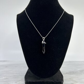 Black Onyx Necklaces - Point on Bead Chain 18" Silver Plated