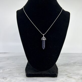 Blue Sandstone (Goldstone) Sand Stone Necklaces - Point on Bead Chain 18" Silver Plated