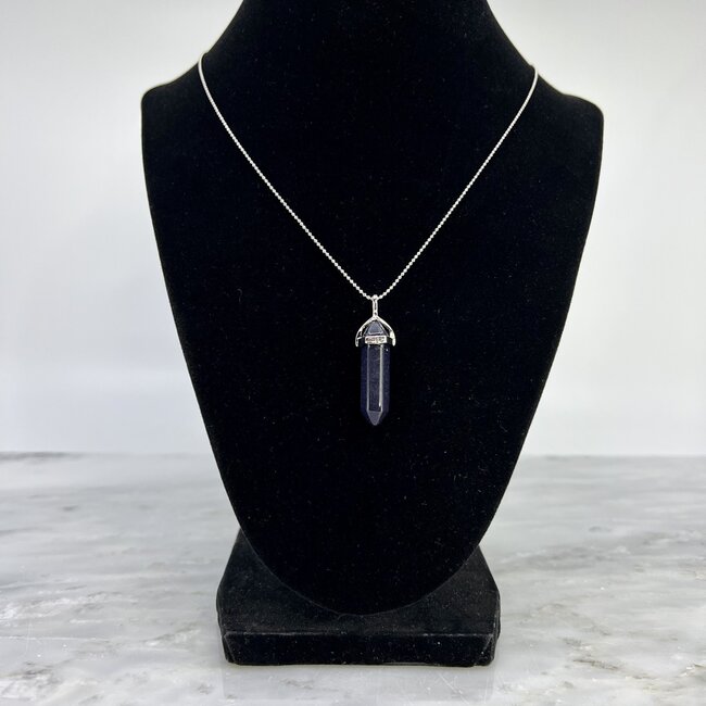 Blue Sandstone (Goldstone) Sand Stone Necklaces - Point on Bead Chain 18" Silver Plated