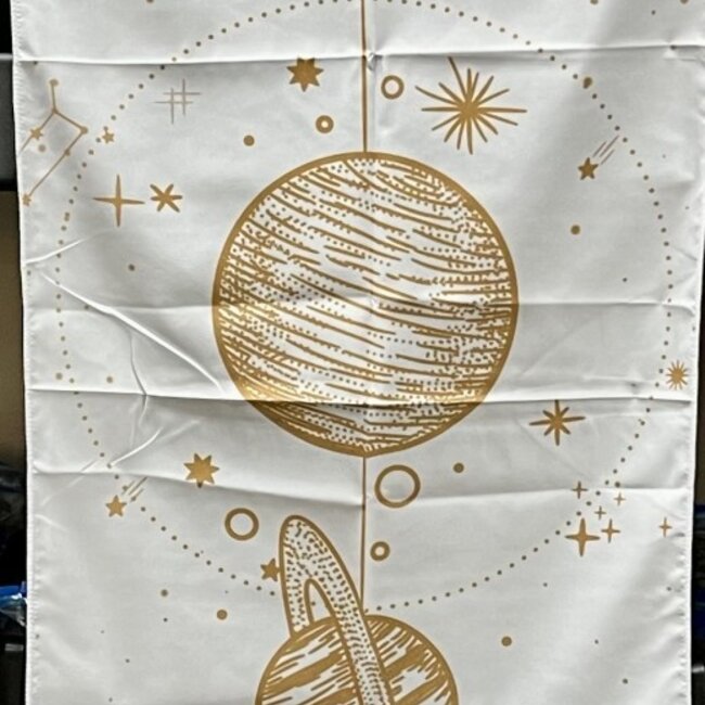 Gold Solar System w/ Stars White Tapestry- Wall Decor 52"