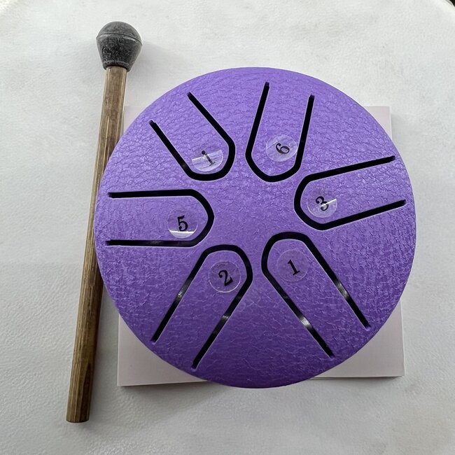 6 Tone Steel Tongue 3" (Purple Lavender) Drum - Mini Hand Pan Stricker Handpan Hapi Happy Rain Tank Panda Percussion Musical Instrument