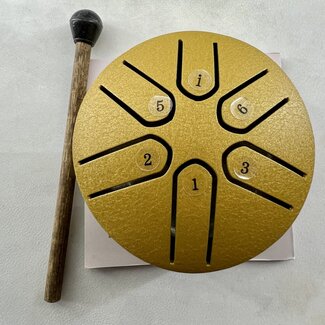 6 Tone Steel Tongue 3" Gold Yellow Drum - Mini Hand Pan Stricker Handpan Hapi Happy Tank Panda Percussion Musical Instrument