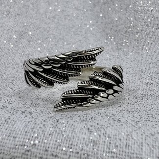 Angel Wings Feather Silver Ring - Adjustable, Jewelry