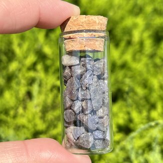 Blue Sapphire Vial - 2" Tall Cork Chips Rough Raw Natural