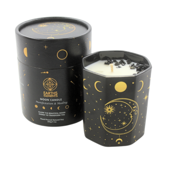 Moon Phase Crystal Candle - Manifestion & Healing, Natural Soy