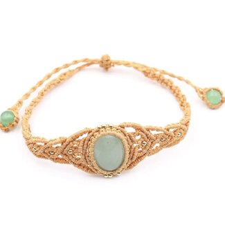 Green Aventurine Cabochon Stone Handmade Braided Bracelet - Adjustable