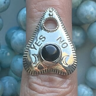Black Obsidian Ring - Size 6 Planchette Sterling Silver - Ouija