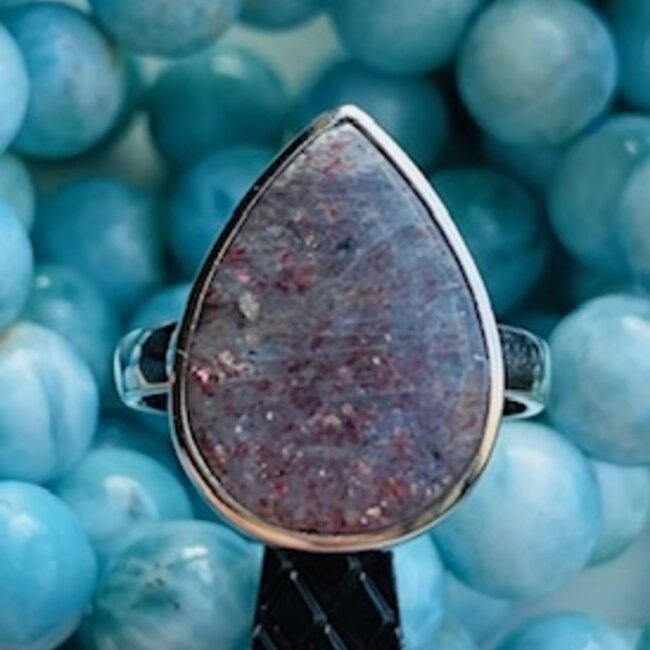 Bloodshot (Lepidocrocite) Iolite (Water Sapphire) Ring - Size 7.5 Teardrop Pear - Sterling Silver