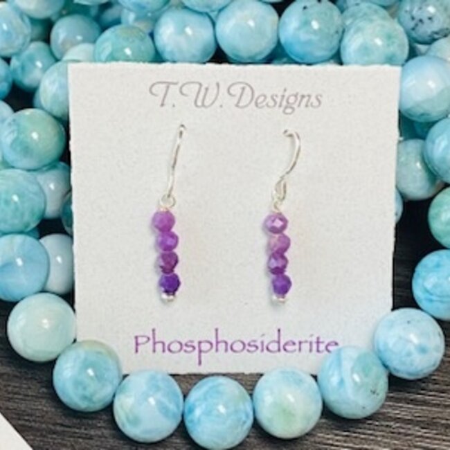 Phosphiderite Beaded Earrings - Seed Beed - Sterling Silver
