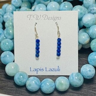 Lapis Lazuli Beaded Earrings - Seed Beed - Sterling Silver