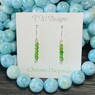 Chrome Diopside Beaded Earrings - Seed Beed - Sterling Silver