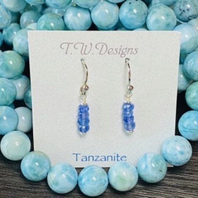 Tanzanite Beaded Earrings - Seed Beed Drop - Sterling Silver