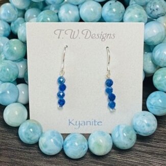 Blue Kyanite Beaded Earrings - Seed Beed - Sterling Silver