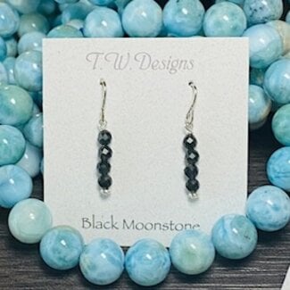 Black Moonstone Beaded Earrings - Seed Beed - Sterling Silver