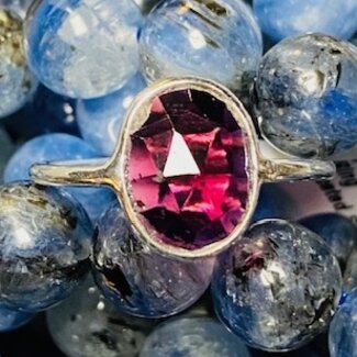 Pink Tourmaline Ring - Size 8 Faceted Simple Round - Sterling Silver