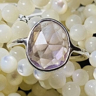 Lilac Amethyst Ring - Size 7 Faceted Simple Round - Sterling Silver