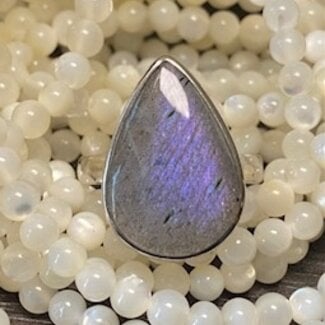Purple Labradorite Ring - Size 8 Teardrop Pear - Sterling Silver